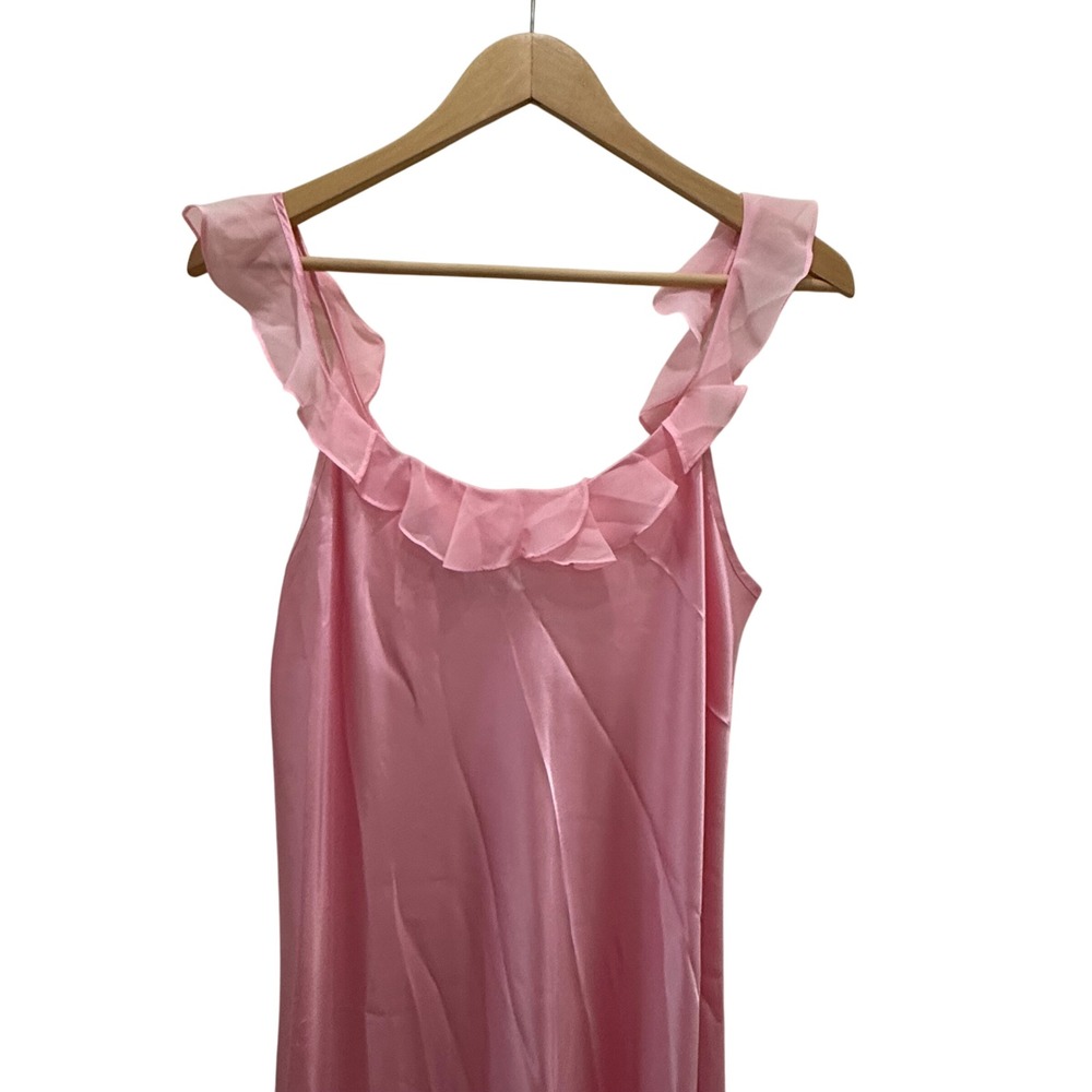 Morgan Taylor Pink Satin Ruffle Nightgown Maxi Slip Dress Womens Medium - Picture 2 of 8